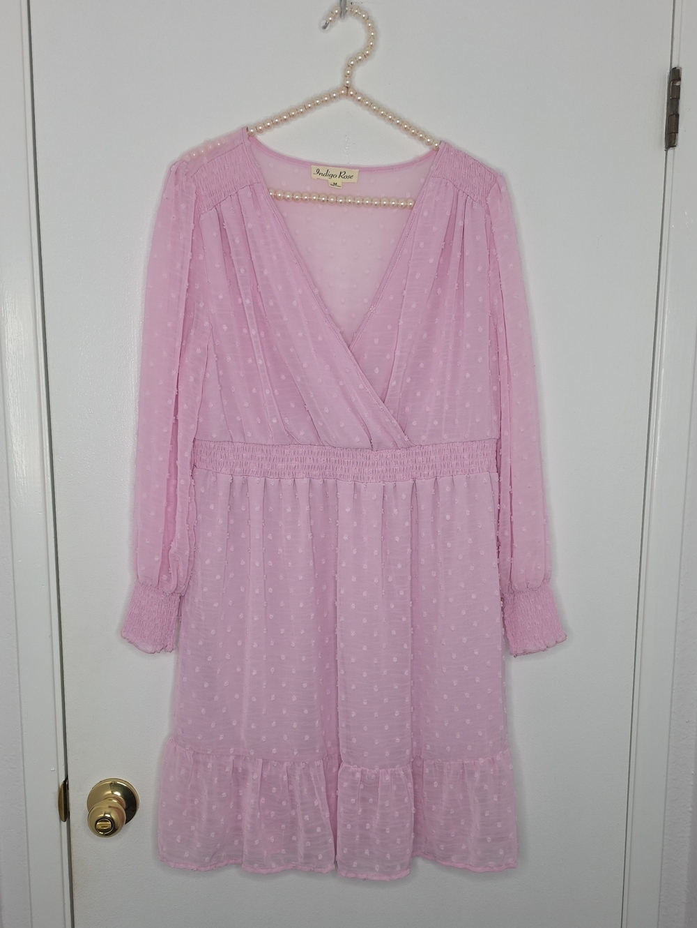 Indigo Rose Pink Swiss Dot Sleeve Wrap Dress